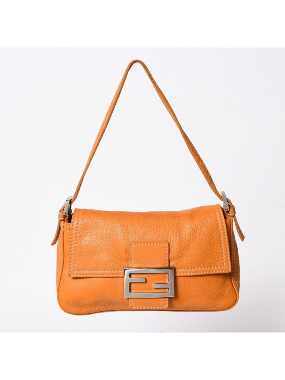 Fendi Mamma Bucket Bag Leather Orange Silver